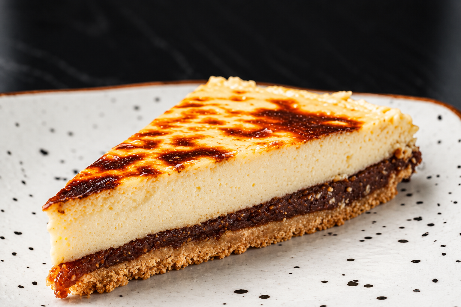 Slice of date cheesecake